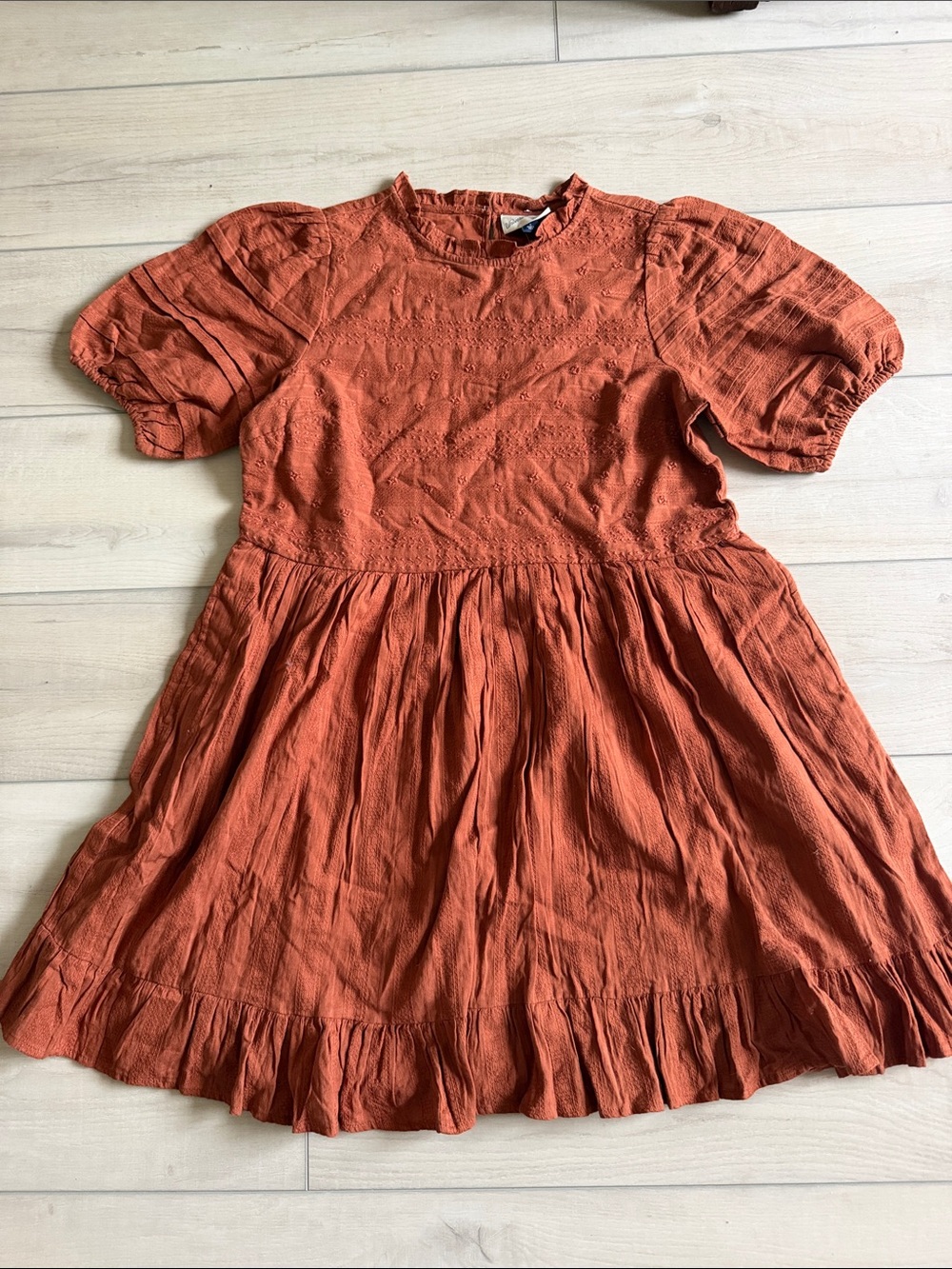 Universal Thread Burnt Orange Eyelet Puff Sleeve Mini Dress 100% cotton small